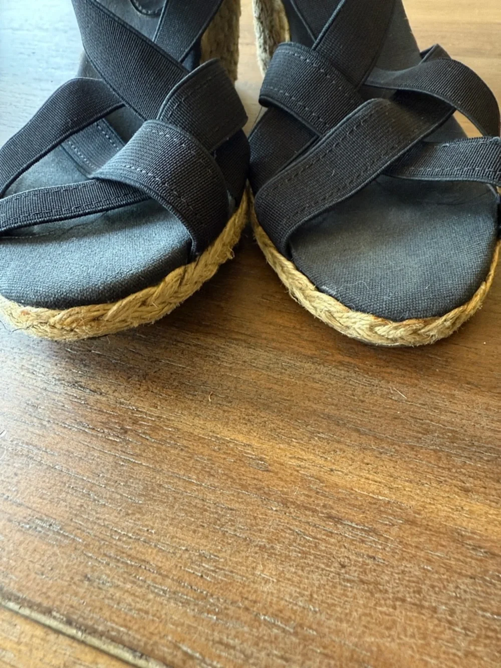 Champs Black Crisscross Espadrille Wedge Sandals